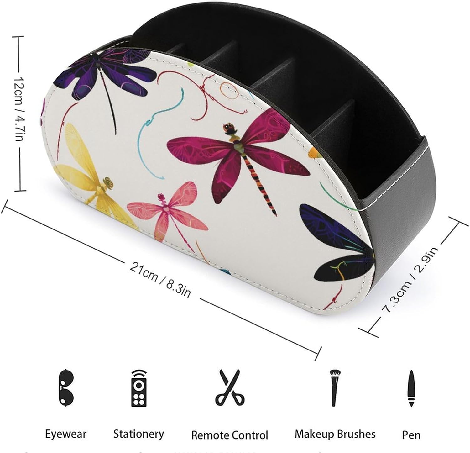 Colorful Dragonfly Remote Control Holder TV Remote Caddy with 5 Compartments PU Leather Storage Box Stylish Desk Organizer for TV/DVD/Accessories Desk Office Supplies Home image 2