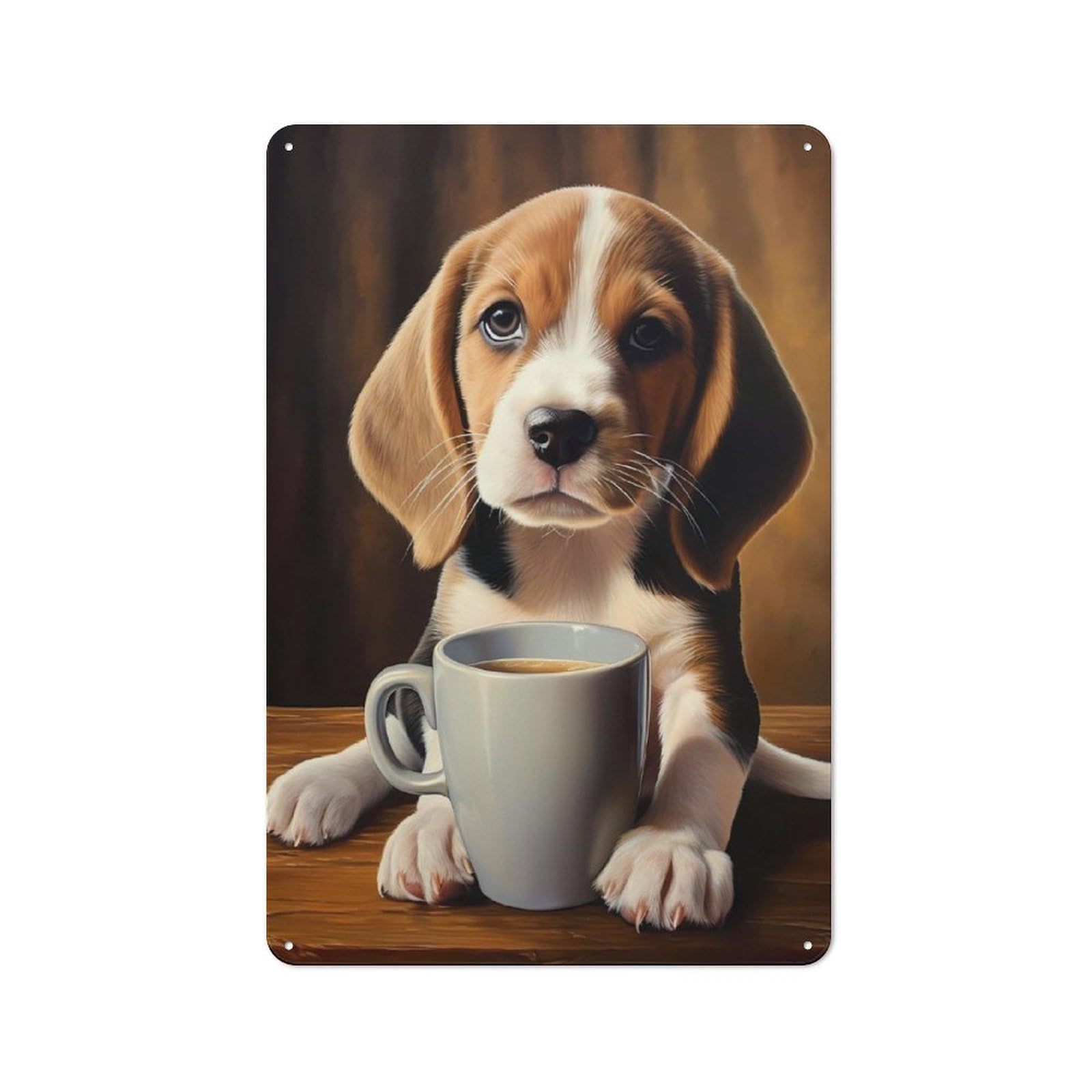 Junmoney Cute Dog Puppy Coffee Pup Printed Metal Sign 30X20cm For Kitchen Or Home Bar, Housewarming Present For People Styling Kitchen And Home Bar