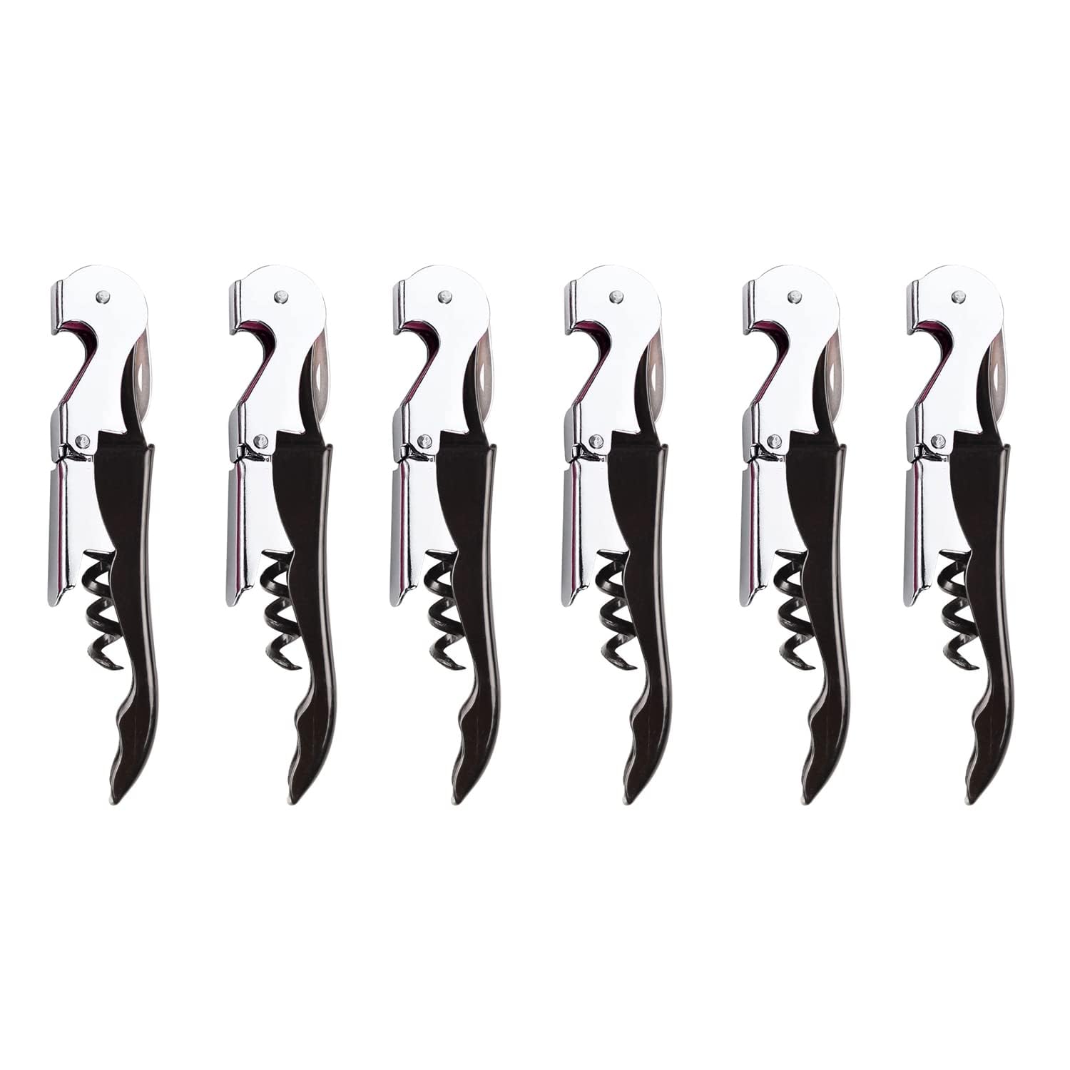 BLUE world Waiter Corkscrew Wine Opener Kit Stainless Steel Wine Key Double Hinged Opener and Foil Cutter for Restaurant Waiter Bar, Sommelier, Bartenders Black Pack Of 6