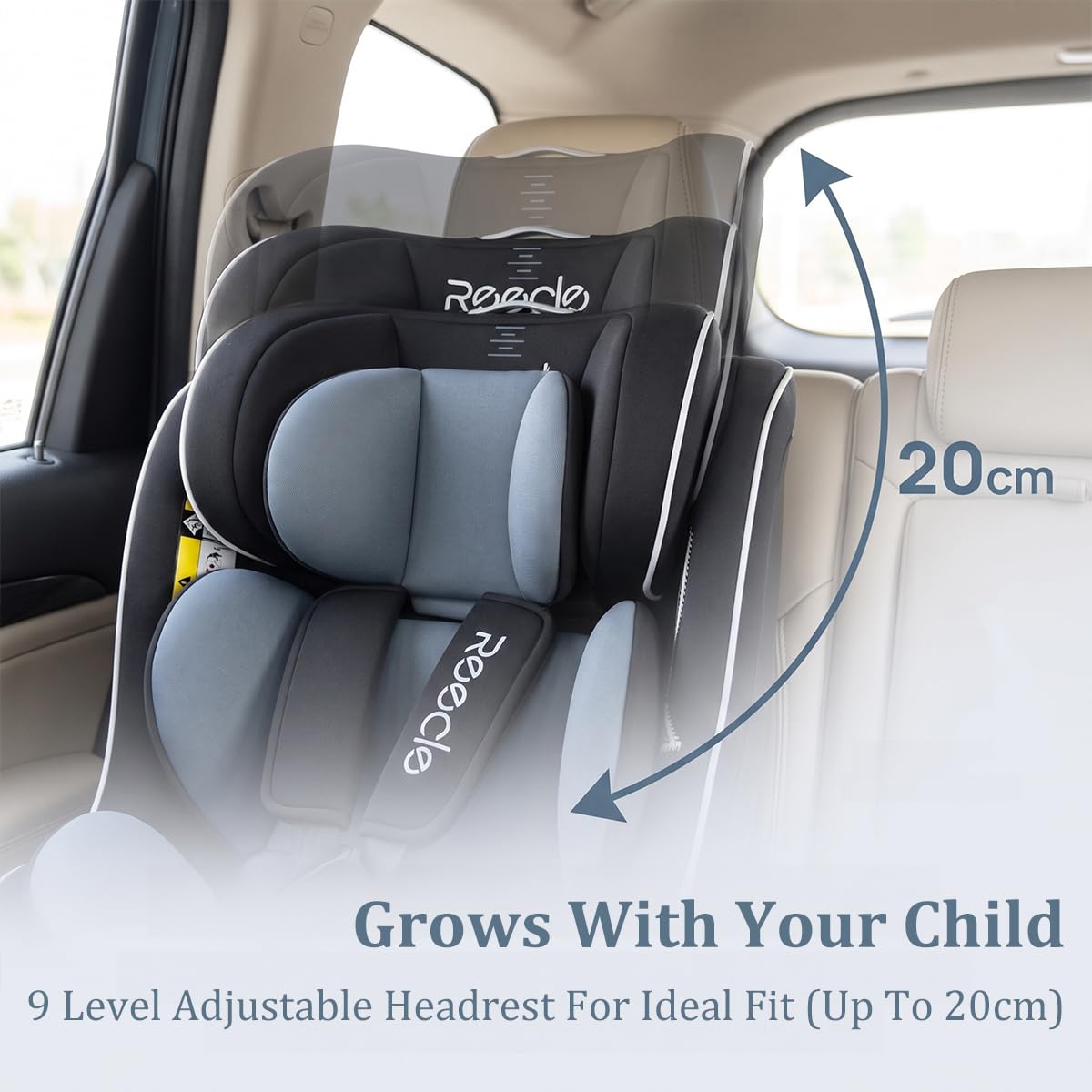 Reecle Kinder-Autositz 360 i-Size, Autositz 360 Grad drehbar, 0-12 Jahre (40-150 cm), Auto Kindersitz mit ISOFIX Stützfuß (Schwarz)