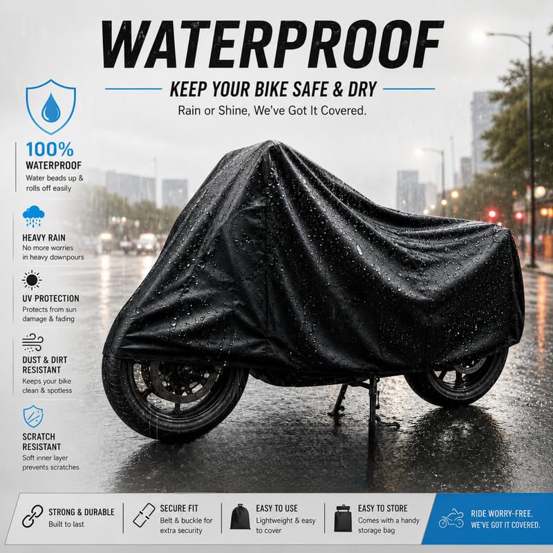 Image of Waterproof Bike Cover Compatible for Royal Enfield Meteor 350 | Dustproof & UV Protection Two Wheeler Body Cover for Outdoor & Indoor (Black)