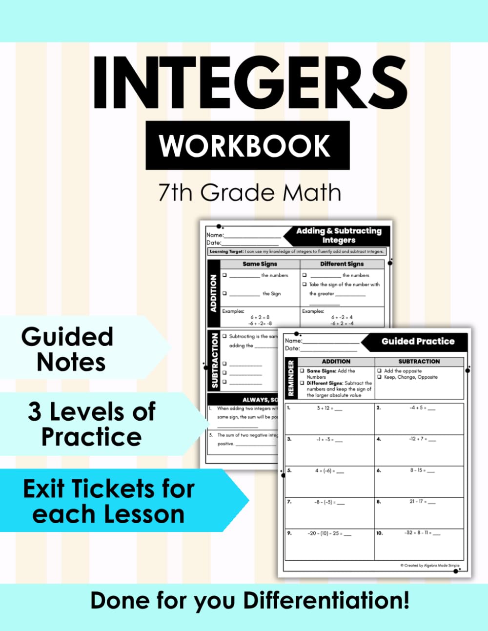 7th Grade Math Workbook: Integers & Real Numbers Unit Differentiated, Scaffolded Practice with Ready-to-Print Notes, Graphic Organizers & Assessments (7th Grade Math Club)
