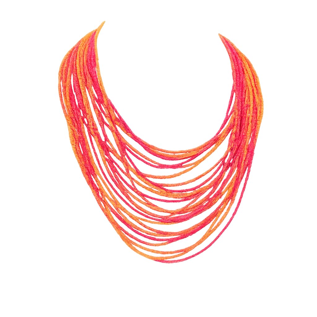 Multilayer Beaded Statement Necklace, Pink and Orange, Handcrafted Boho Fashion Jewelry, 40 cm Length, Ethnic Casual Wear-image-14