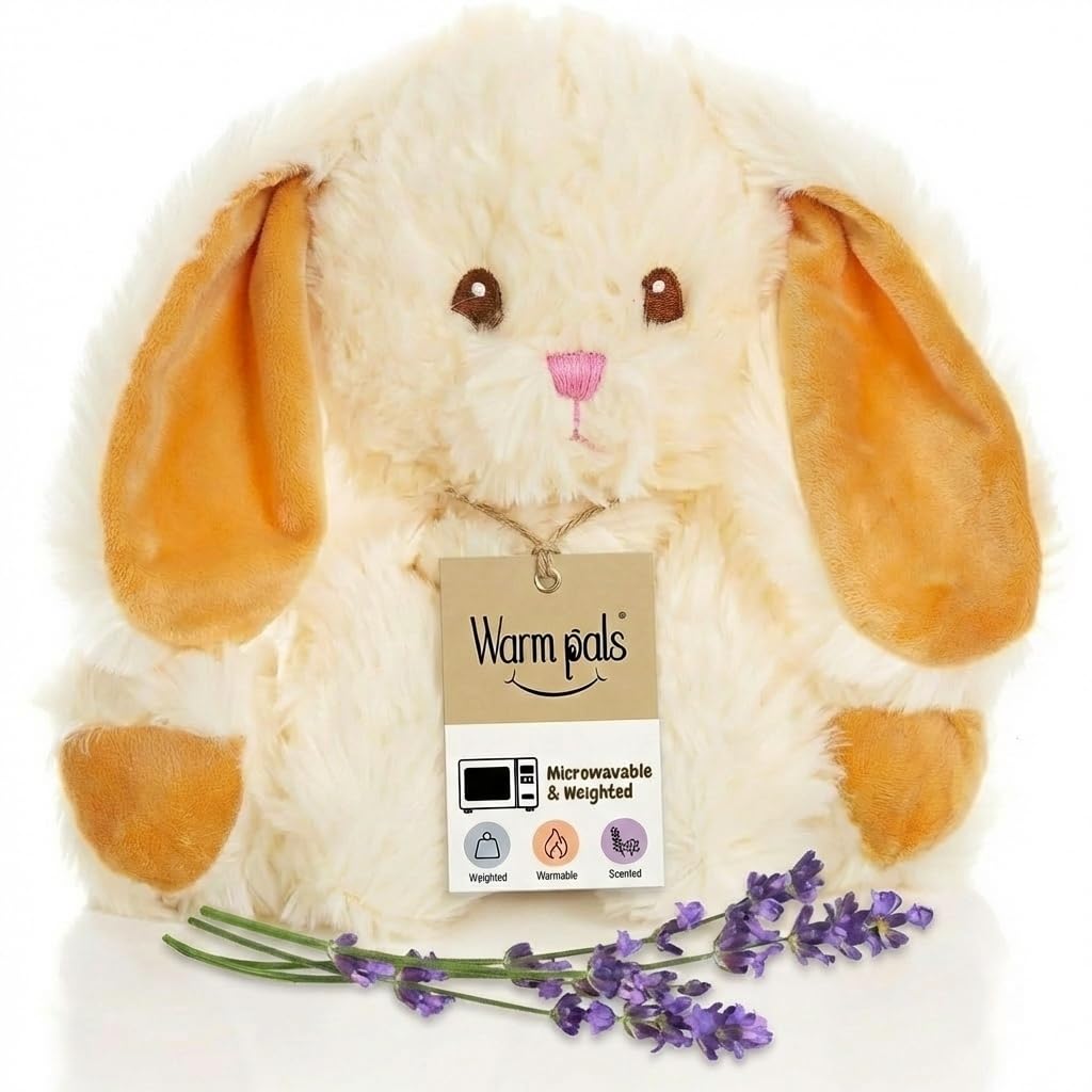 Bashful Bunny Microwavable Easter Stuffed Animal, Weighted Heatable and Coolable Lavender Scented Plush for Kids and Adults, 1.5 lb, Warm Pals