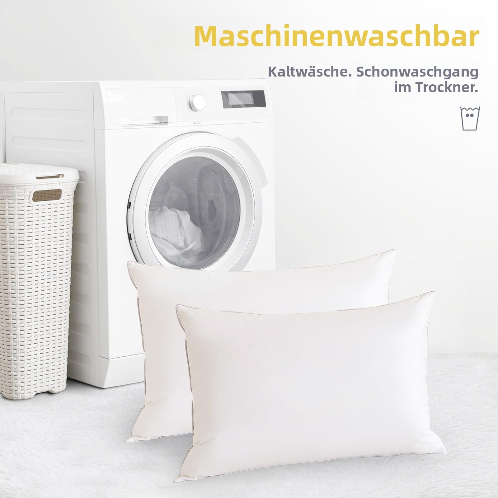 Federkissen 50x75 cm(2 Stück, weiß), Federkopfkissen mit Bezug aus Baumwolle，Kissen als Kopfkissen, Schlafkissen u. Bettkissen