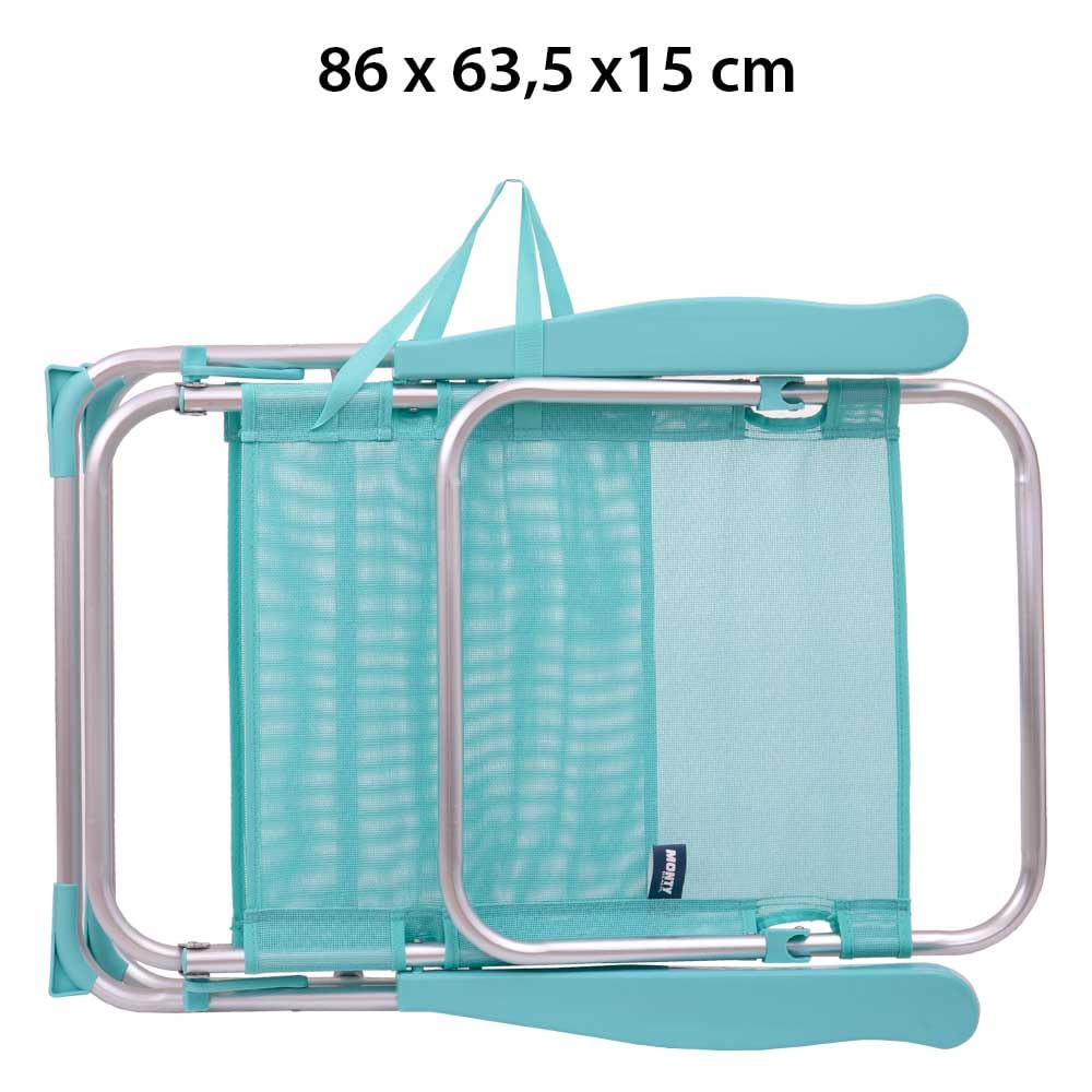 LOLAhome Silla de Playa Alta Plegable y reclinable de 4 Posiciones de Aluminio y textileno Aguamarina de 62x55x100 cm