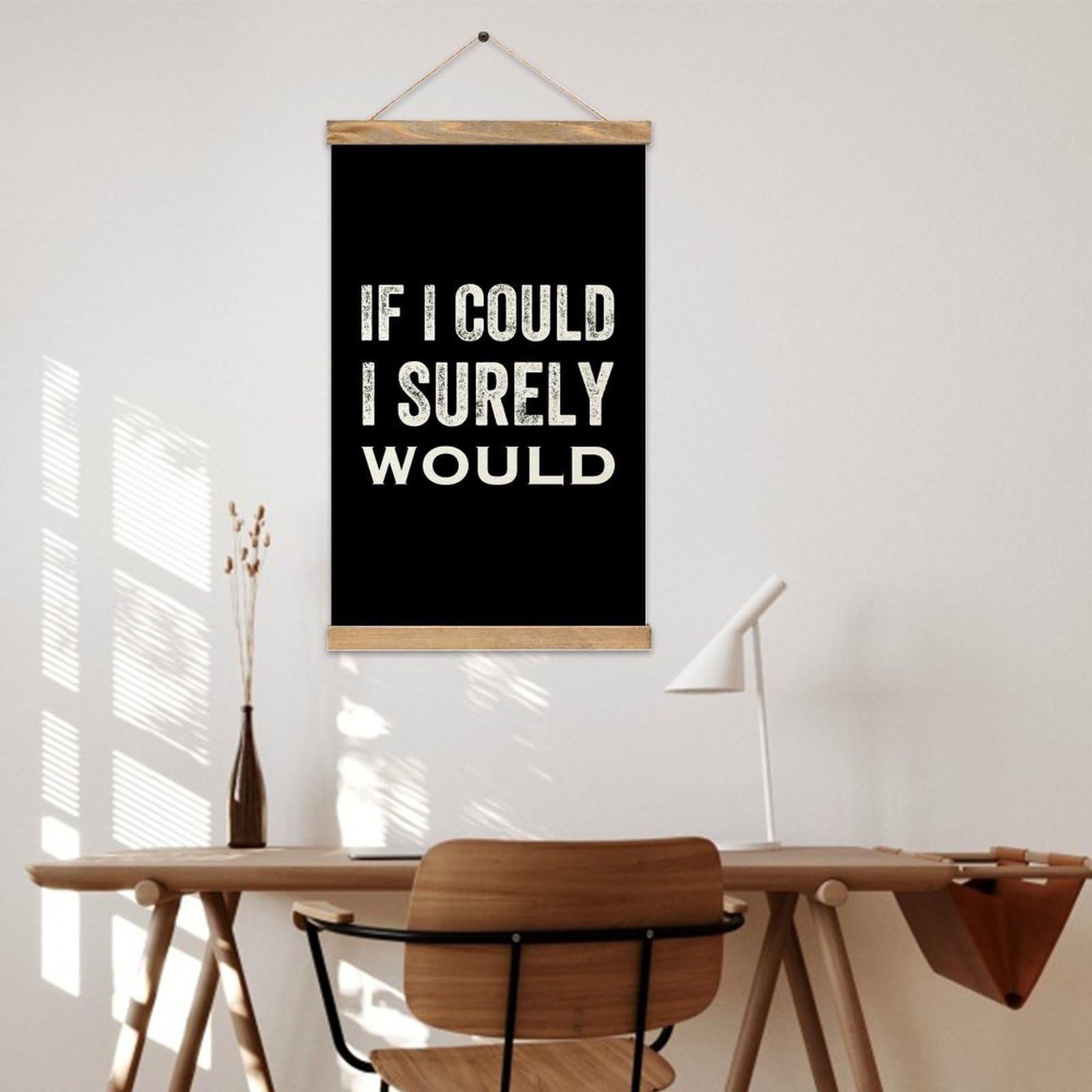 Mousus If I Could I Surely Would Natural Wood Hanger Frame & Canvas Poster Hanging Painting Wall Home Decorative Artwork for Living Room Bedroom Office Holiday Gifts 13