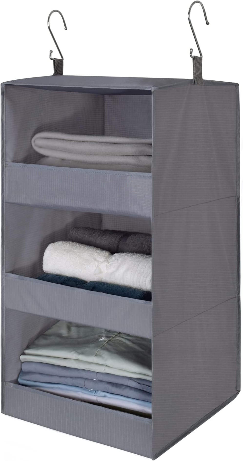 GRANNY SAYS 3-Shelf Hanging Storage Organiser, Pack of 1 Hanging Wardrobe Storage Organiser, Collapsible Hanging Shelves for Wardrobe, Fabric Hanging Wardrobe Organiser for Clothes Accessories, Grey