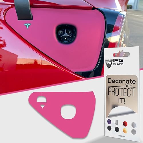 IPG para Tesla - Calcomanías adhesivas de envoltura de puerto de carga, emblema para bricolaje, personaliza el modelo 3-Y (rosa)