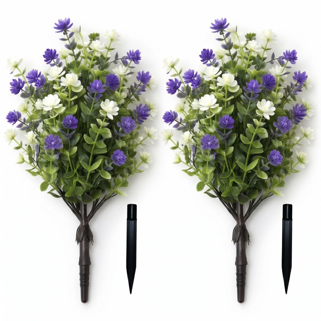 Ngbbby Topiary Balls Artificial Outdoor Set of 2, Artificial Flowers with Ground Stakes Realistic Camellia Eucalyptus, 45cm/18inch, flowers