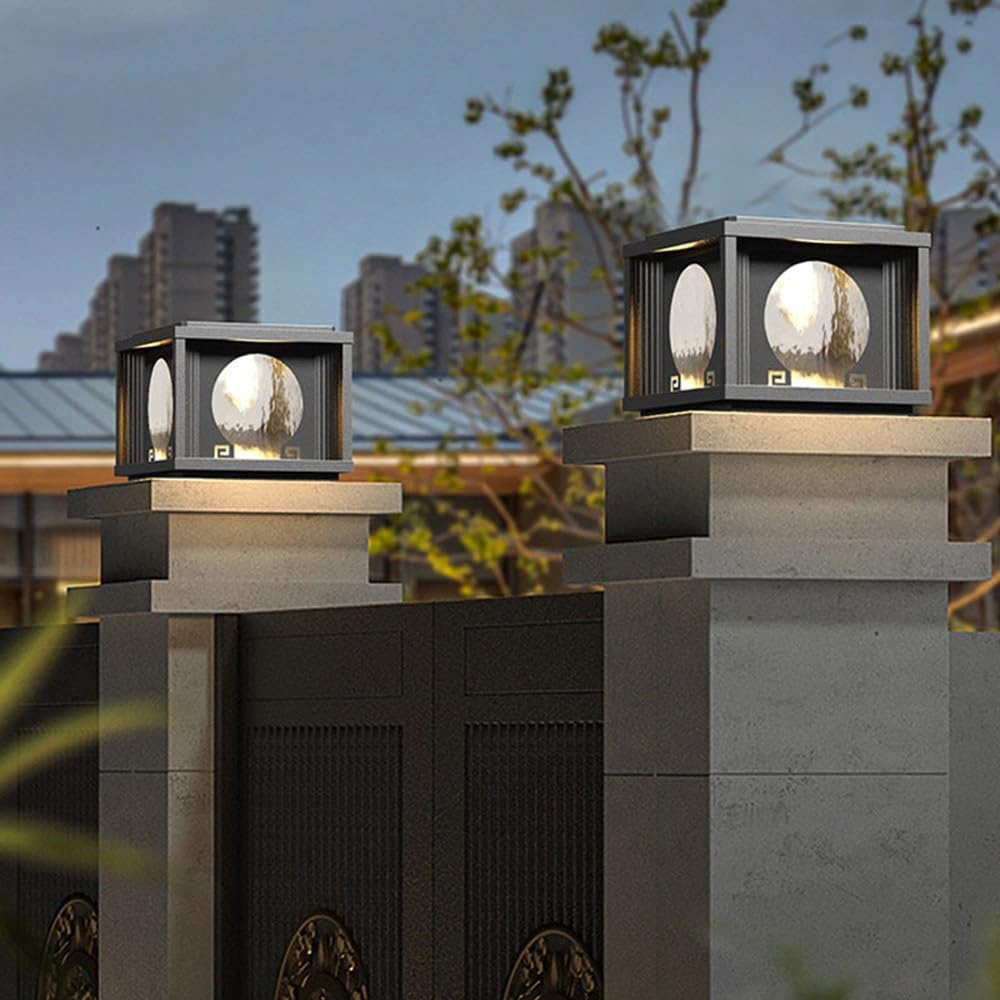 Oświetlenie kolumny zewnętrznej Solarna lampa filarowa czarna lampa słupkowa do płaskiej powierzchni patio dekoracja ogrodu, elektryczna komunalna - mała