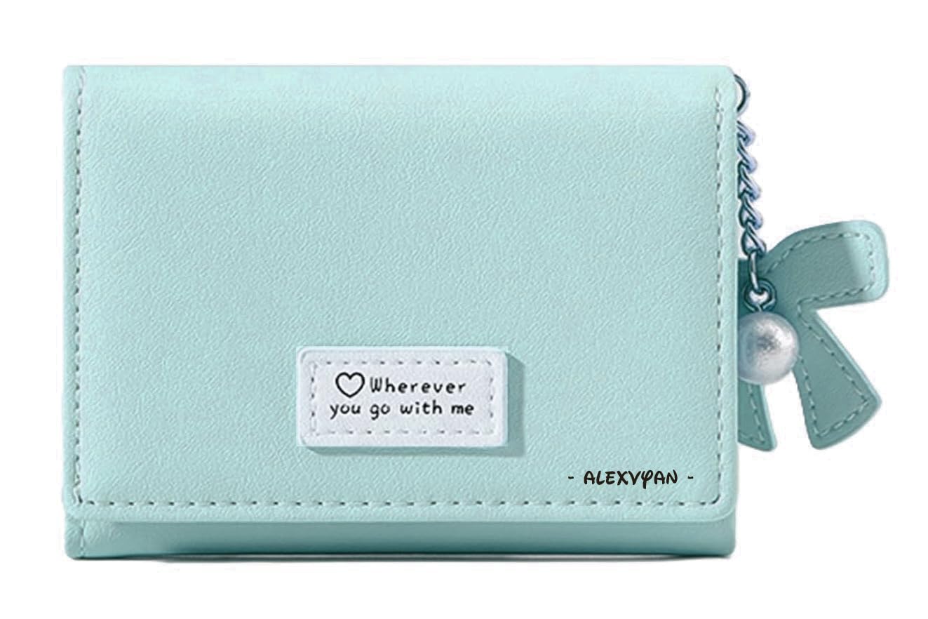 Compact Tri-fold Wallet PU Leather, Women's Purse Wallet Organizer Female Hand Clutch Women/Ladies/Girls Wallets Credit Card Holder - Sea Green-image-16