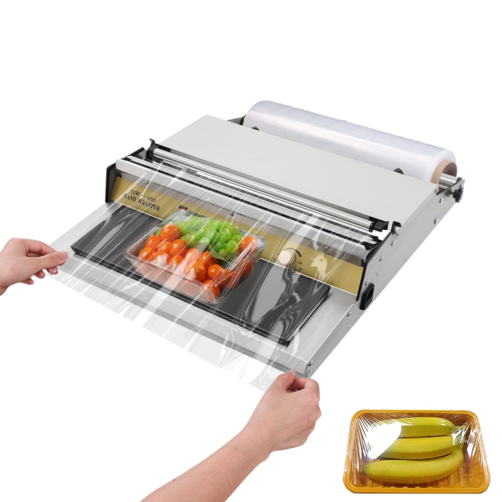17.7 in Width 270W Hand Wrapping Machine Film Wrapper with 5 Adjustable Temp for Food Fruit Heating Film Sealing Machine for Tray Food Packaging, Wet/Dry Use (4.92 FT Power Cord)