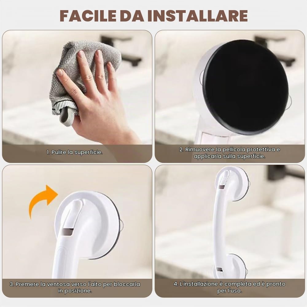 Maniglie Ventosa da Bagno, Maniglia per Doccia, 2 Pezzi Maniglia Doccia Rimovibile Riutilizzabile, Nessuna Perforazione Maniglione con Ventosa per Finestra Porta in Vetro Credenza (Bianco)