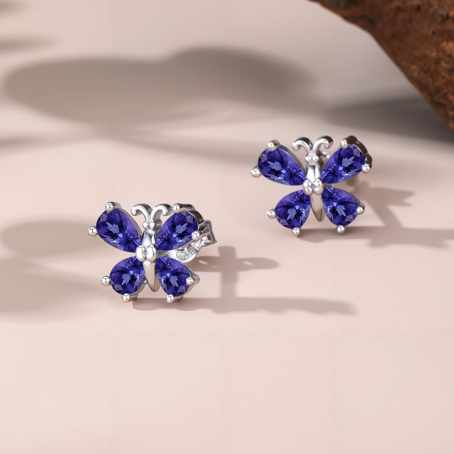 Butterfly Earrings for Women, S925 Sterling Silver Birthstone Stud Earrings Colored Gemstone Butterfly Jewelry Birthday Celebration Gift - Image 2