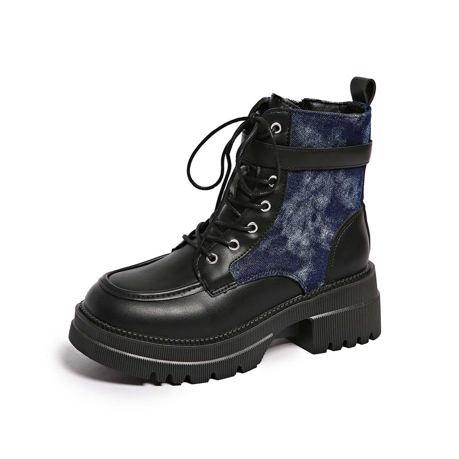 Generisch Botines con impresión artística de suela gruesa – Botines de tacón bajo con cordones ideales para excursiones informales y viajes de invierno