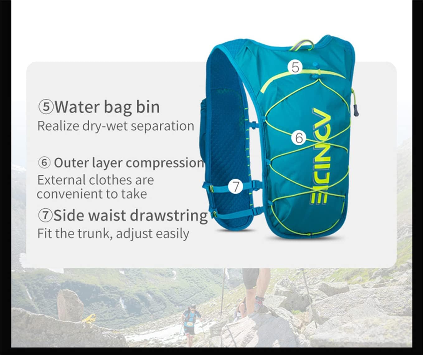 AONIJIE 5L Lightweight Cross-Country Backpack Outdoor Hydration Backpack Hiking Vest Bag Marathon Running Cycling Sport Bag