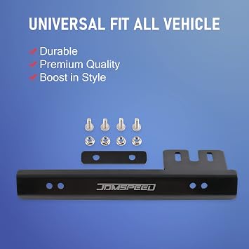 JDMSPEED Black Front Bumper License Plate Mount Bracket Relocator Holder Bar