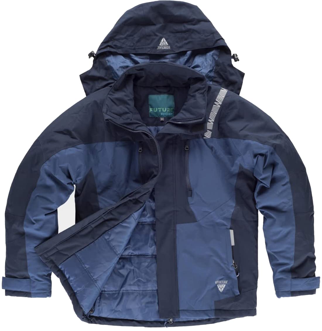 WORKTEAM Parka con capucha combinada y detalles reflectantes, Acolchada. Ideal para trabajo, tiempo libre, etc. Unisex