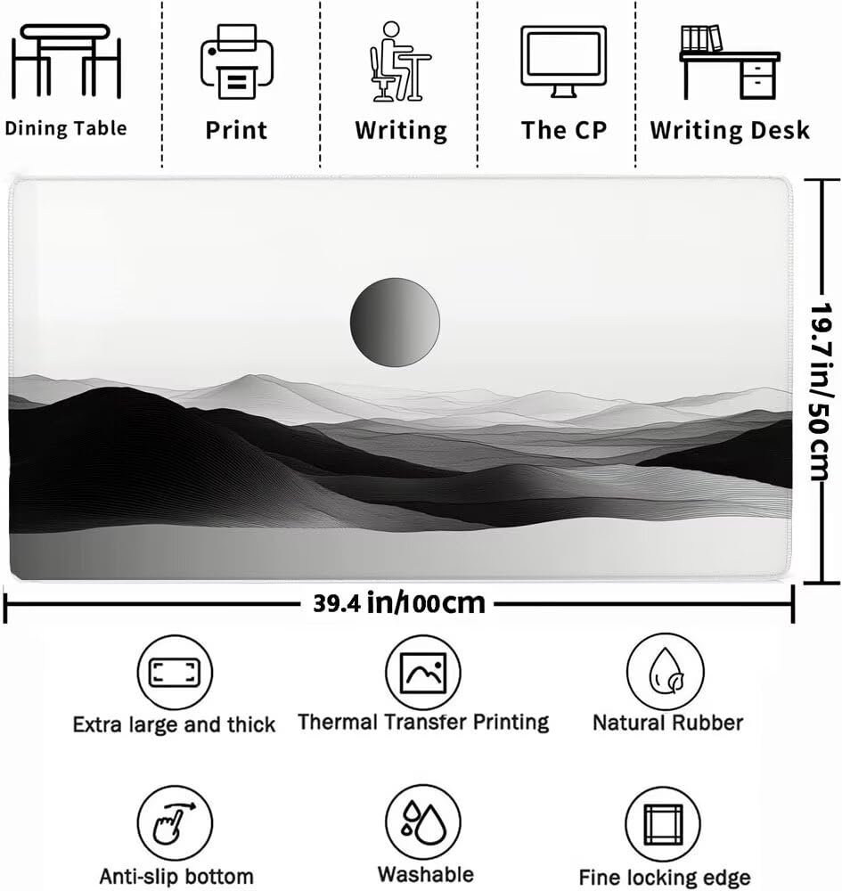 Szara podkładka pod mysz dla graczy, podkładka pod mysz XXL 1000 x 500 x 3 mm, mata na biurko górskie ze zszytymi krawędziami i gumową podstawą, wodoodporna podkładka pod mysz nadaje się do biura/domu