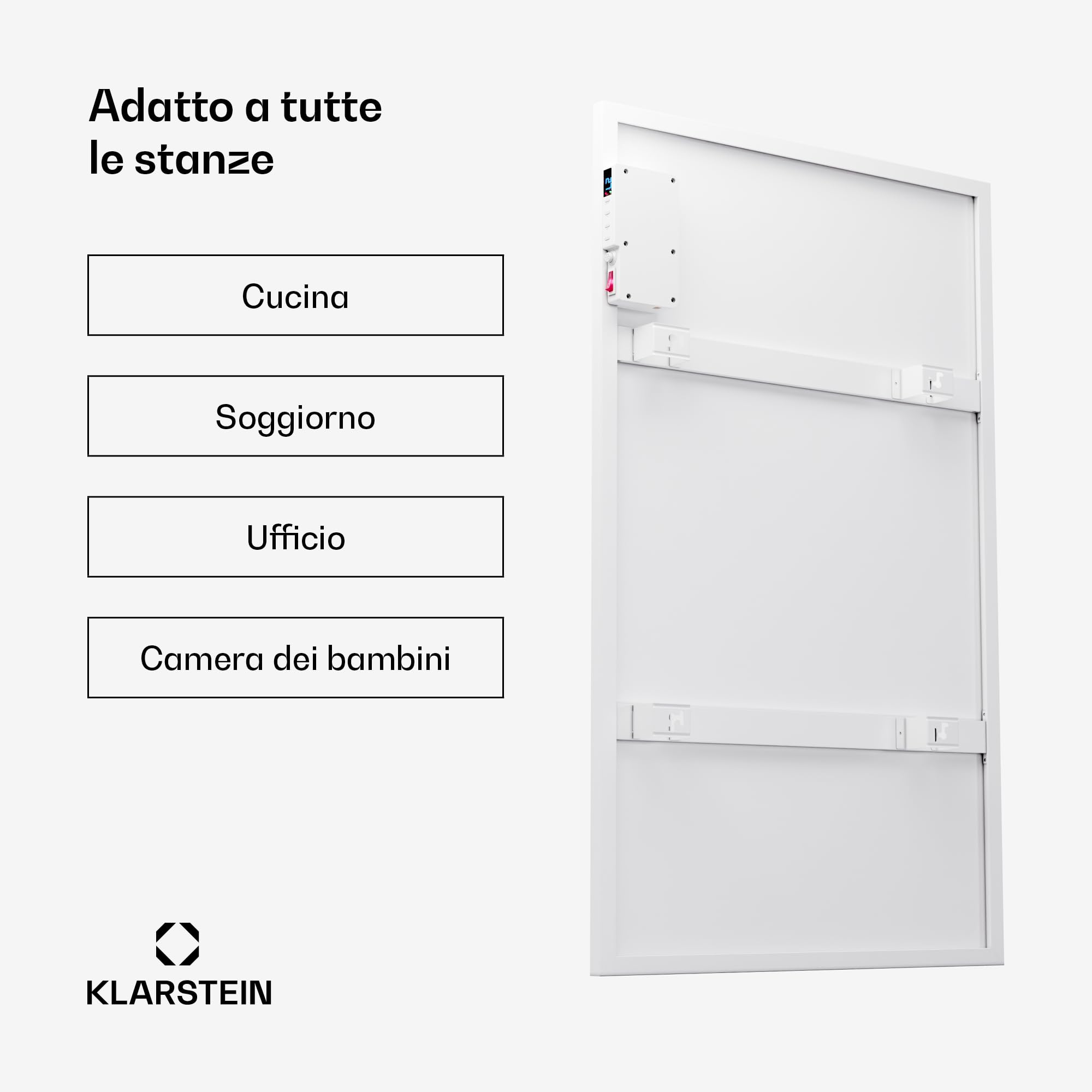 Klarstein Stufa Elettrica a Raggi IR Basso Consumo 600W con Telecomando, Timer e WiFi App, Pannello Radiante per Riscaldamento Domestico, No CO2