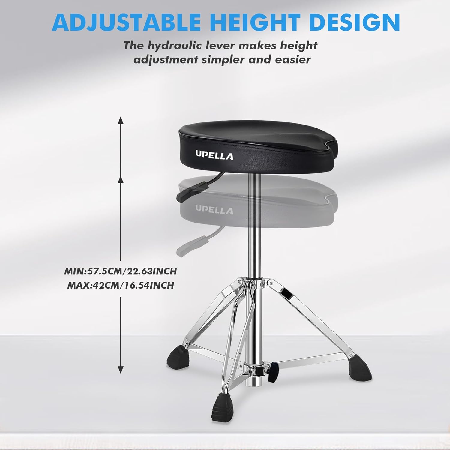Saddle Drum Stool, Heavy Duty Hydraulic Drum Throne, Ergonomic Memory Foam Drum Seat, Adjustable Drum Chair Anti-Slip Base, Drum Saddle Bench for Drummers (Black)