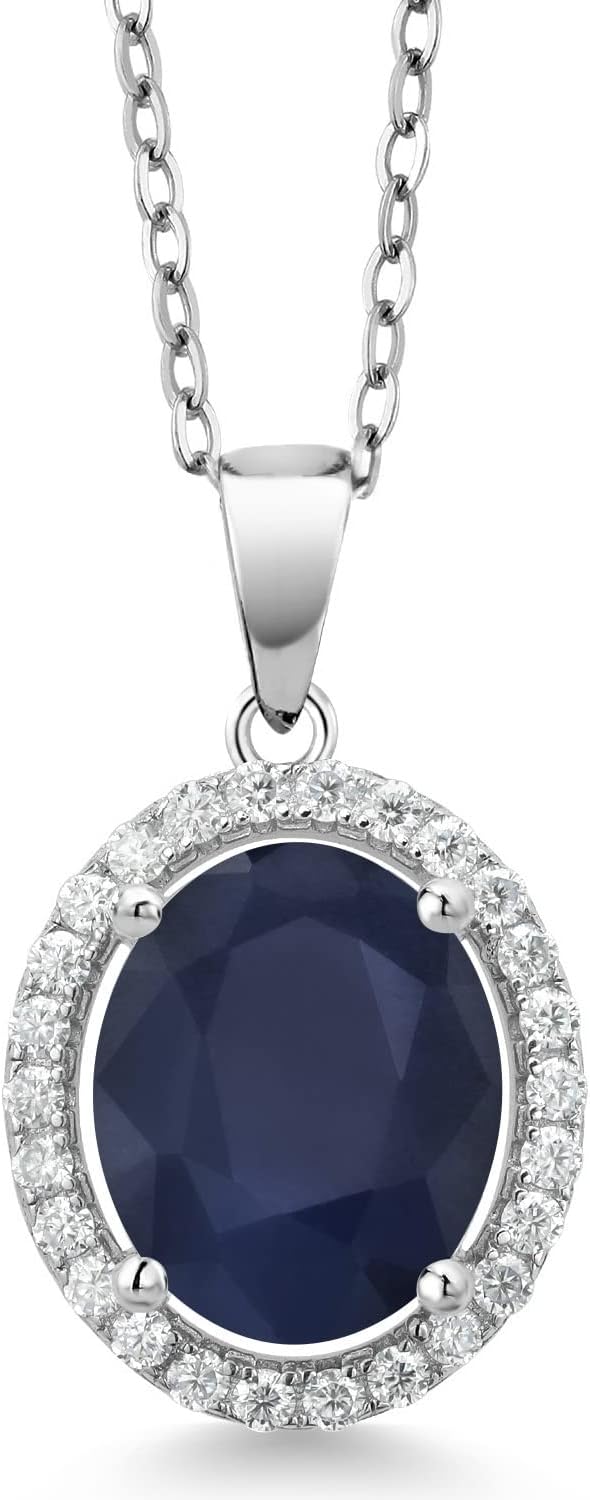 Gem Stone King 2-5 Cttw Gemstone Birthstone and White Moissanite Halo Necklace for Women | 925 Sterling Silver | 11X9MM Oval | Pendant Necklace for Women | With 18 Inch Chain