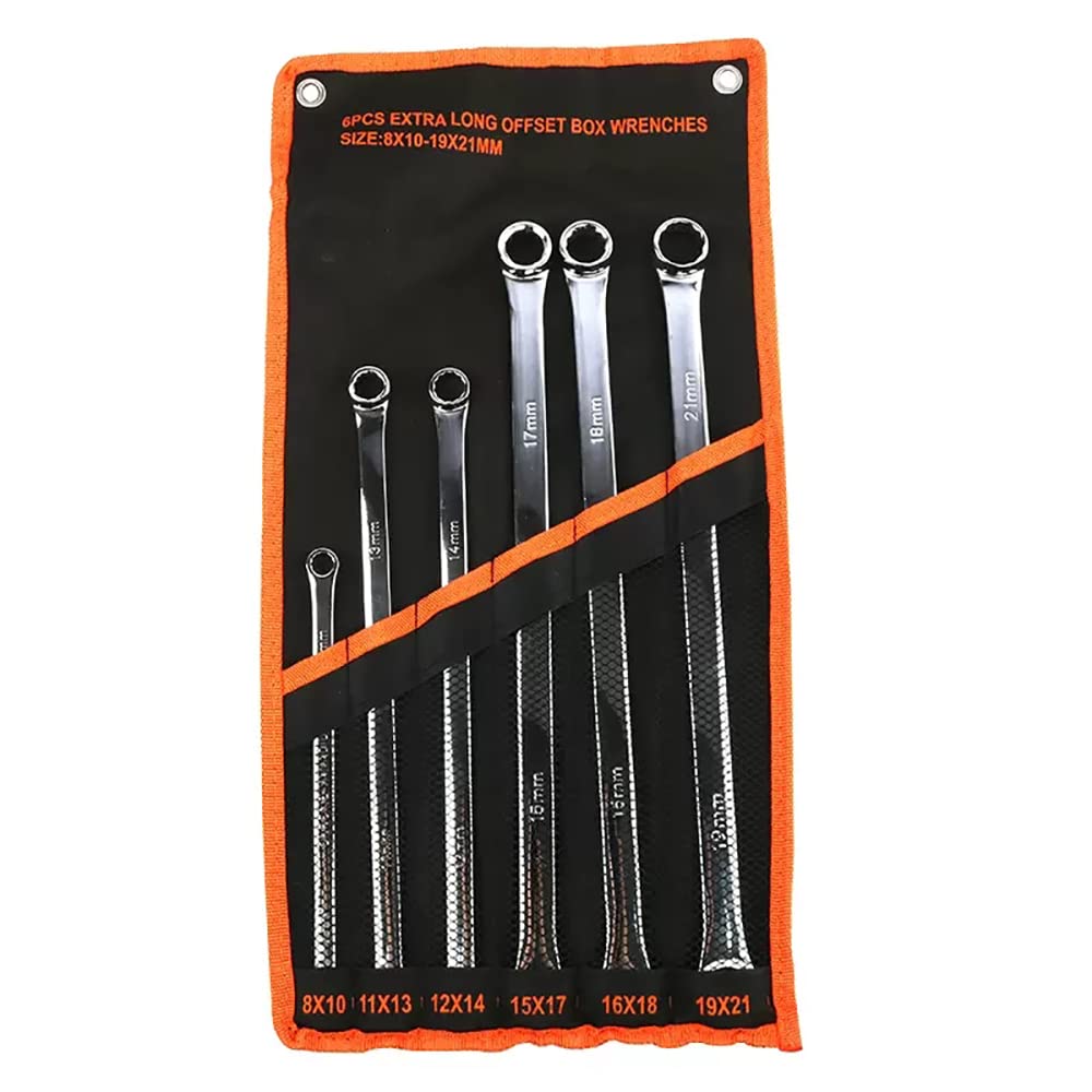 iDili 6PCS/SET Multifunction Extra Long Double Ring Box End Spanner Aviation Wrench Set Strong Power Less Effort Metric 8-21MM