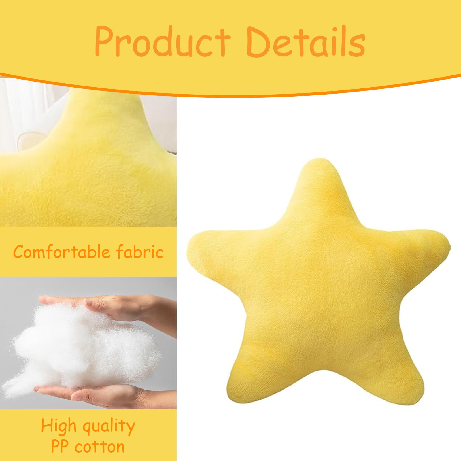 Children's Star Cushion,Soft Fluffy Cushion for Bedroom, Decorative Pillow for Boys & Girls (Yellow, 30cm) for Children & Teens