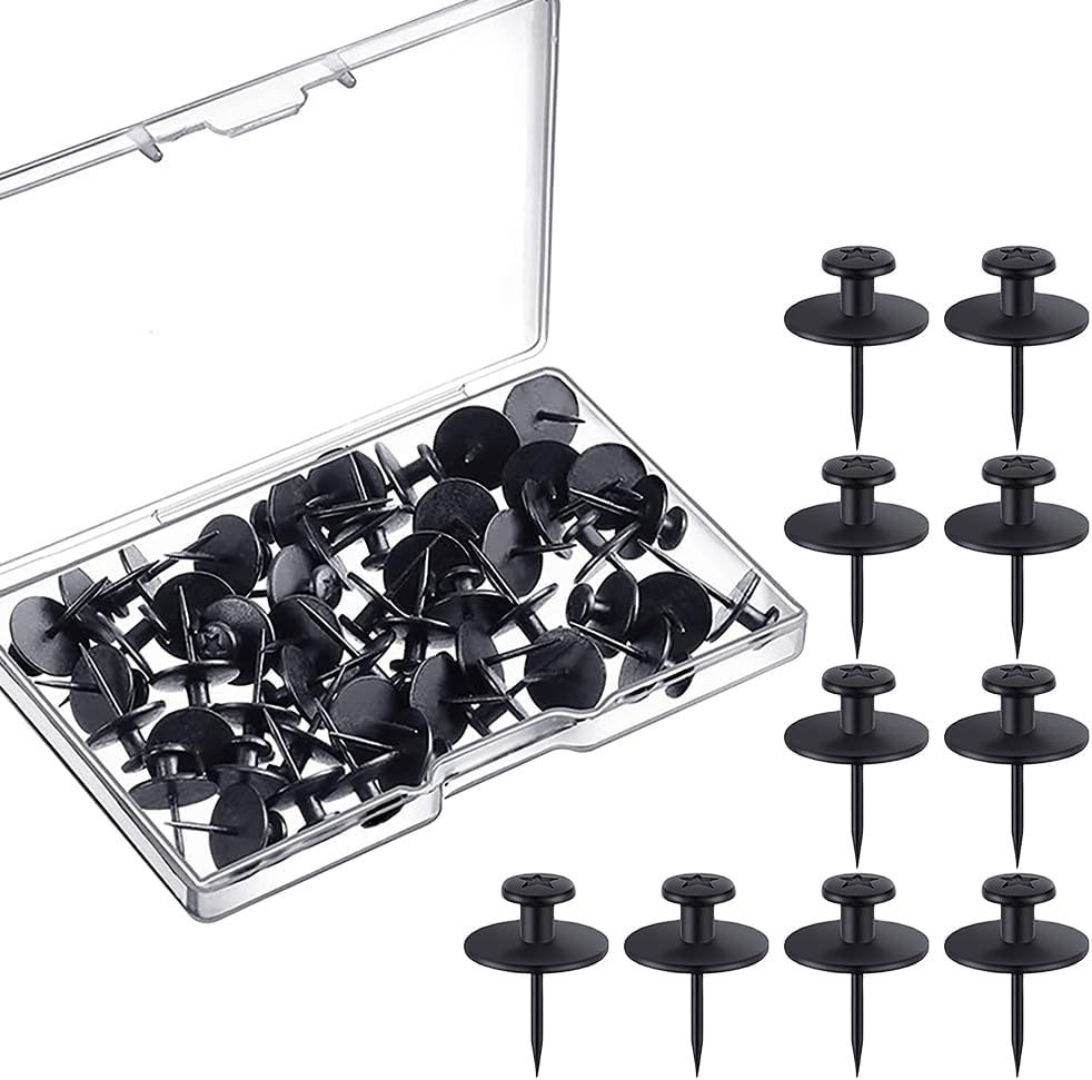 20 Pcs Picture Hangers Nails Small Head Thumb Tacks Wall Hanging Hook Nails Double Headed Wall Nails Decorative Push Pin Hooks for Drywall Wooden Wall Black