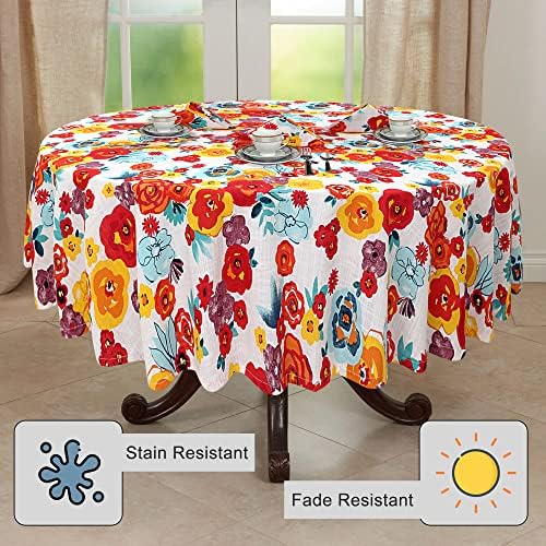 Ruvanti Table Cloth 70" Round 4-6 Seats, Premium Quality 100% Cotton Round Tablecloth, Washable,Reusable Table Cloths,Multi Color Flower Design for Buffet Table,Parties,Holiday Dinner,Wedding & More.