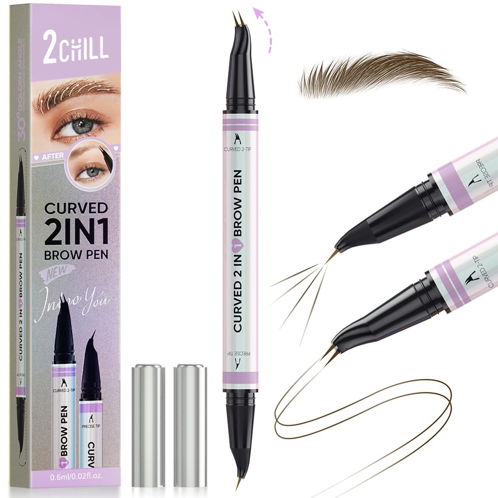 2CHILL 30° Gebogener Augenbrauenstift, Magic 2-in-1 Eyebrow Pencil, Wasserfest Augenbrauen mit 2 Spitzen, Lebendige Microblading Augenbrauenfarbe für Frauen, das Den Ganzen Tag Hält (Dunkelbraun)
