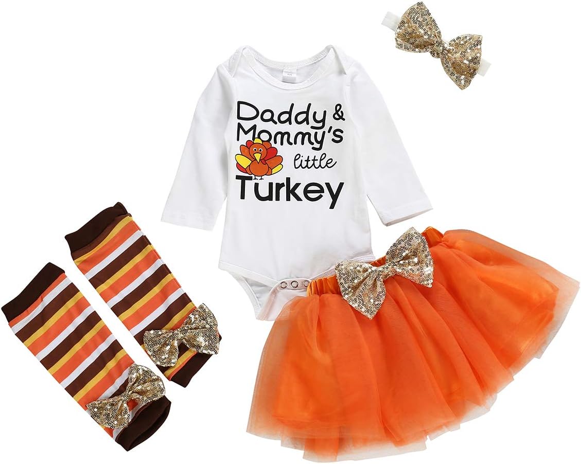 Baby Girl Thanksgiving Outfit Bodysuit+Tutu Skirt+Leg Warmer+Bunny Headband Set