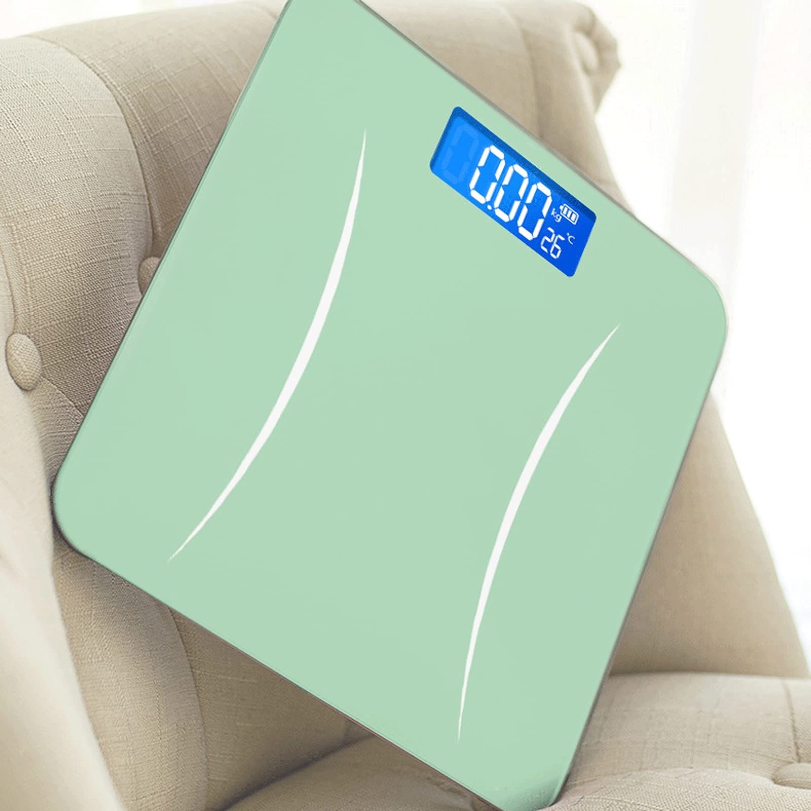 JINGYAN Básculas digitales Escala de baño del cuerpo precisión, escala electrónica digital con tecnología pisado, vidrio templado 6 mm fácil leer retroiluminado DIRIGIÓ Monitor