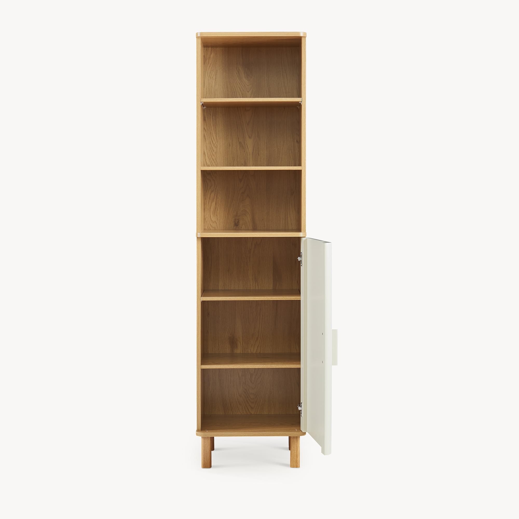[en.casa] Mobile a Colonna con Anta e 3 Vani Aperti Armadio da Bagno Multiuso con Ripiani Scomparti Chiusi per Corridoio Cucina 160 x 42 x 35 cm - Effetto Rovere/Avena Oatmeal