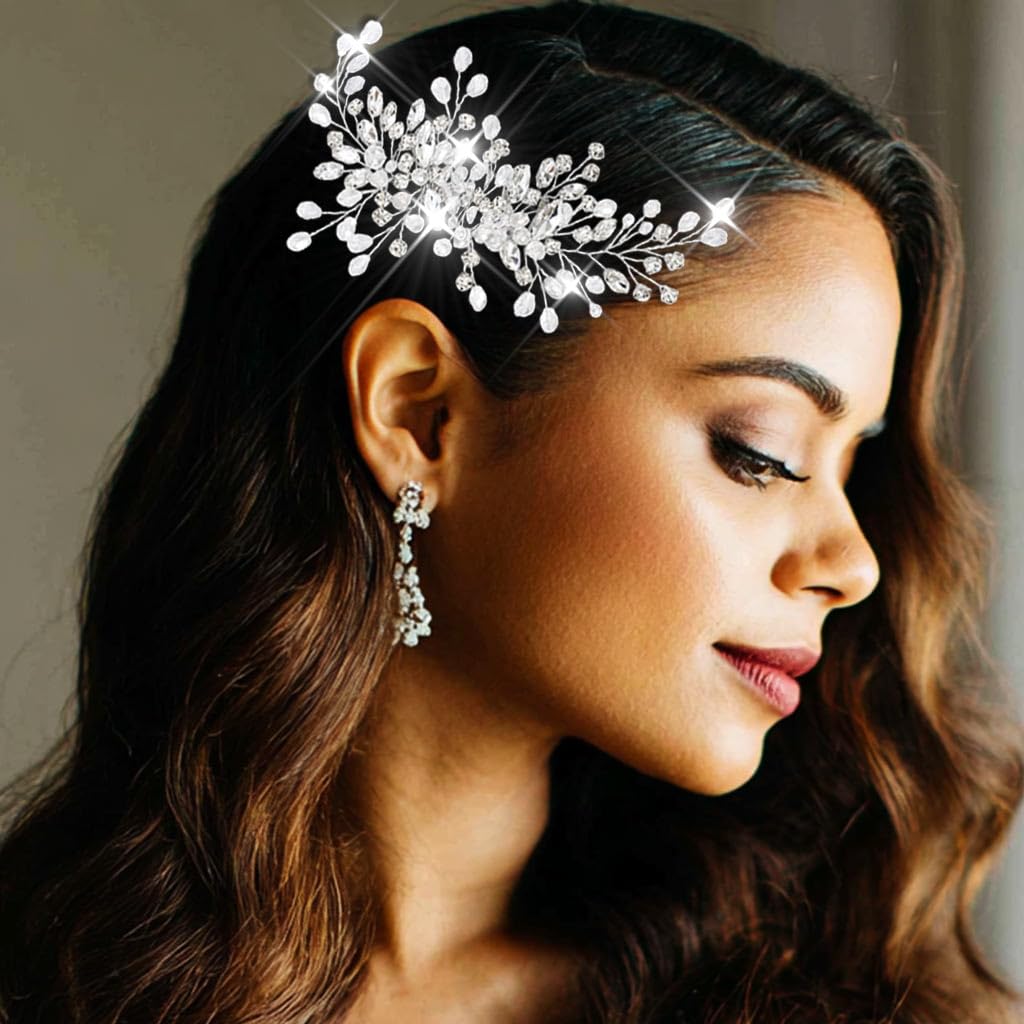 Catery Rhinestones Bridal Hair Comb - Silver Side Wedding Hair Accessory with Beads for Brides, Women, and Girls (A silver) - Image 6