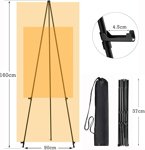 Miniatura 2 de CertBuy Paquete de 2 caballetes plegables de 63 pulgadas de acero negro caballete trípode caballete para exhibición, caballete instantáneo ajustable