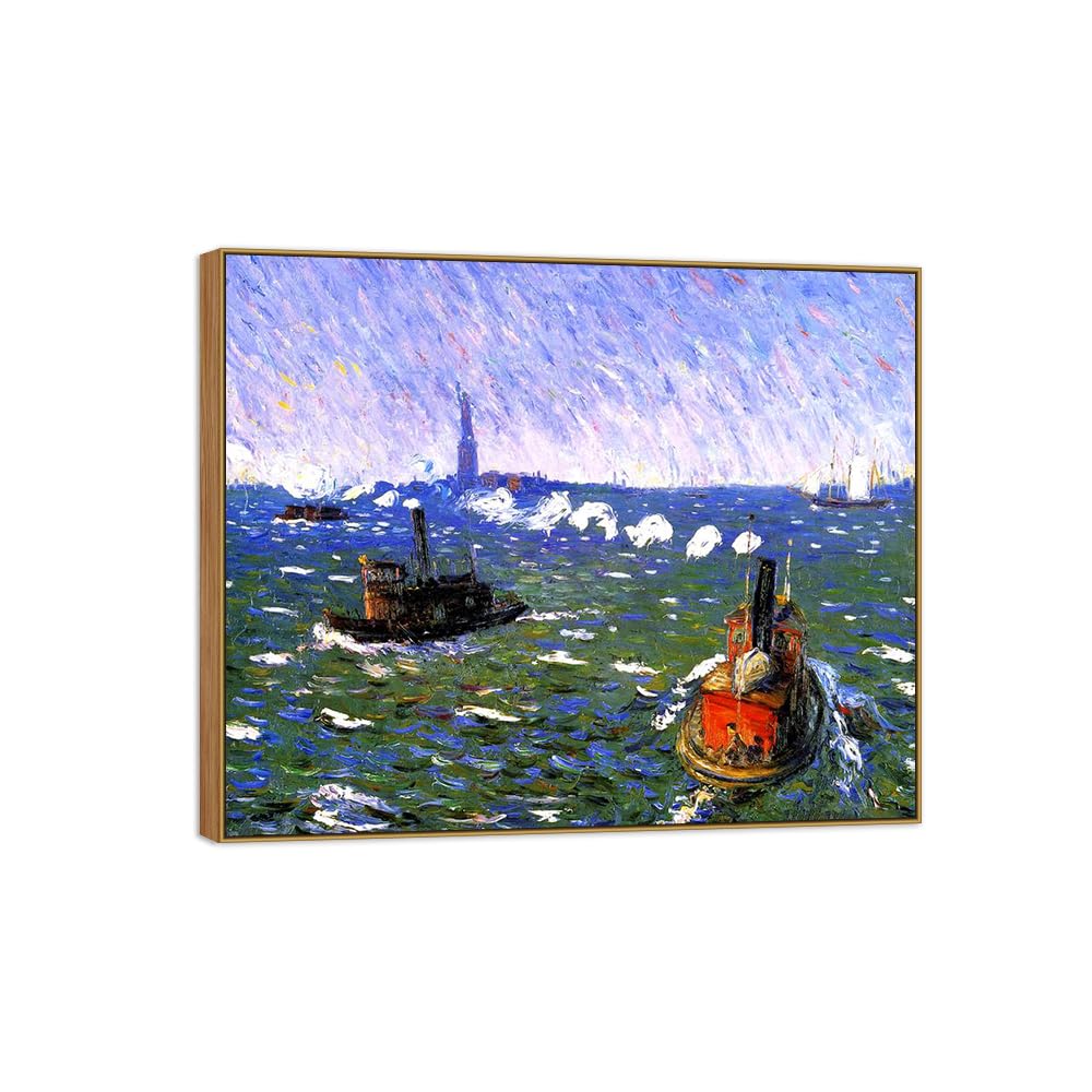 SDYSKKUG William Glackens Canvas Wall Art Prints for Living Room. Harbor 35x30cm Wood Frame