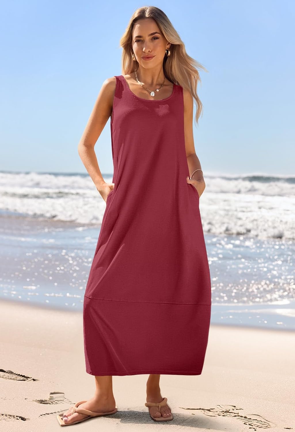 MEROKEETY Women's Boho Maxi Sundress 2026 Summer Beach Dress Scoop Neck Sleeveless Loose Tank Dress - Image 6