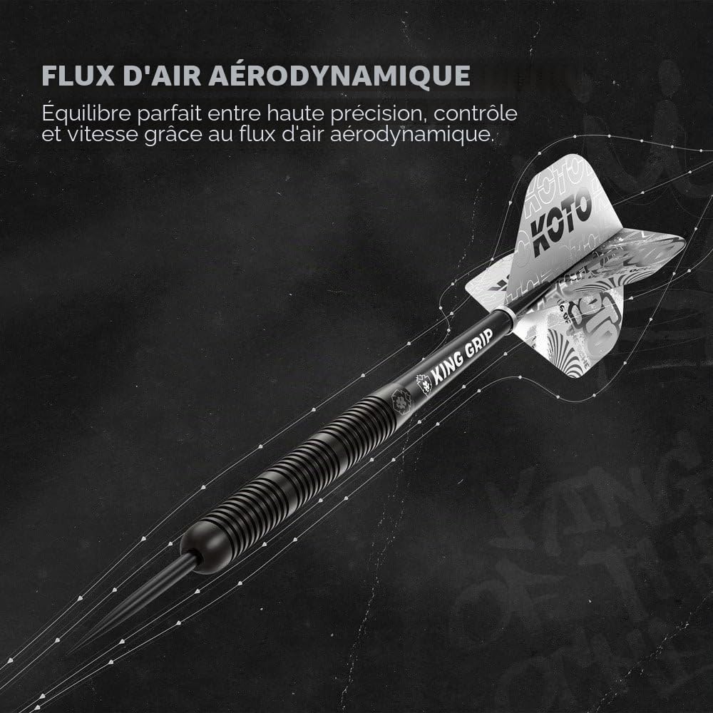 KOTO - Dark Knight Black, 80% Tungstène, 23 G, Noir, Fléchettes Acier | 23 G Fléchettes de Dart Pointe Acier, Inclus 3 Barrels, 3 Dart Flights & 3 Shafts, Barrel Straight, Grip Annelé, Centré