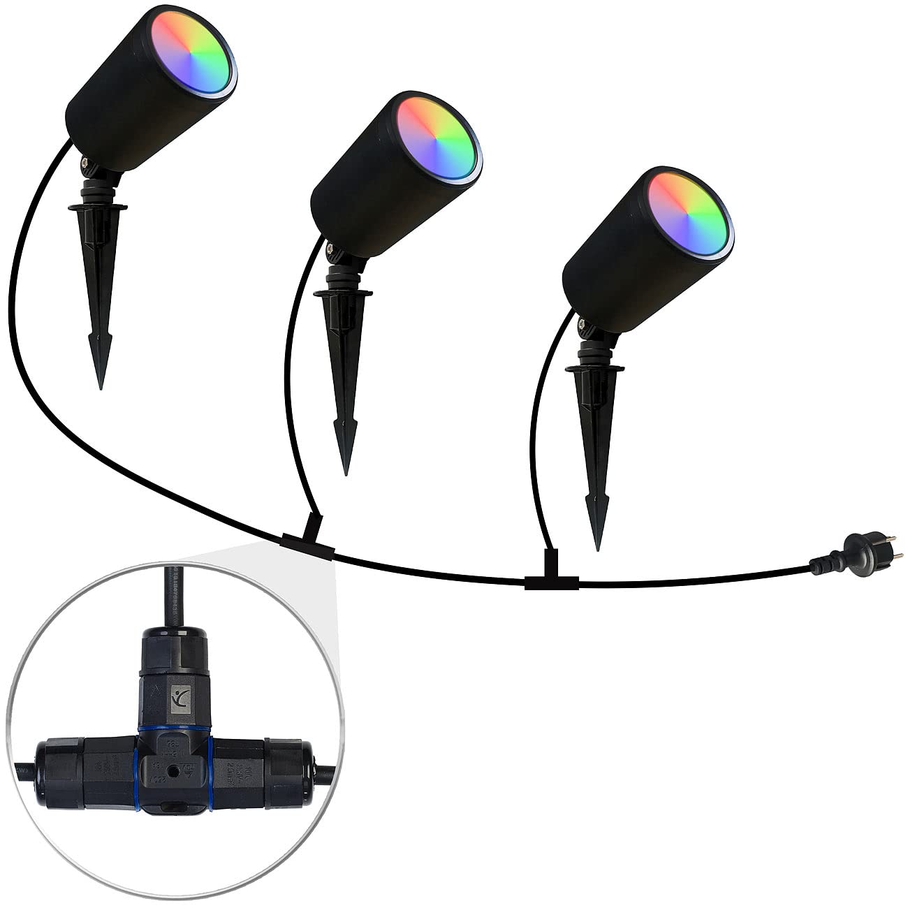 Luminea Home Control Gartenspots: 2x 3er-Set WLAN-Gartenstrahler, dimmbar, RGB & CCT, je 520 lm, App (LED-Gartenstrahler RGB, LED-Erdspießstrahler, Pflanzenlicht)