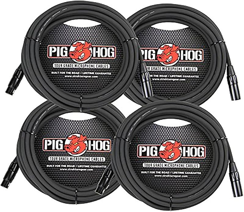 Pig Hog 8mm Mic Cable, 20ft XLR Tour Grade Microphone Cable - 4 PACK