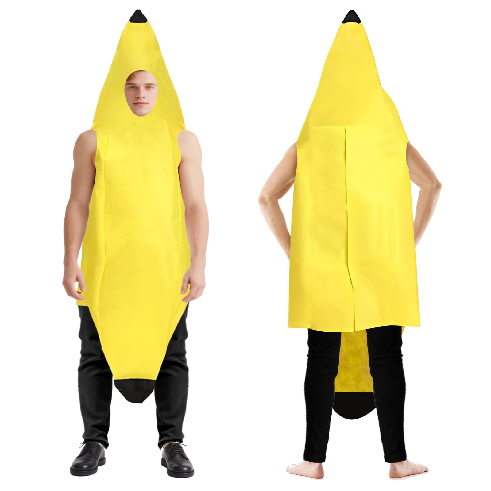 Banana Costume for Adults Men and Women Unisex, Funny Yellow Fruit Suit for Parties, Carnival, Halloween, Themed Events and Bachelor Parties, One Size Comfortable (150-170CM)