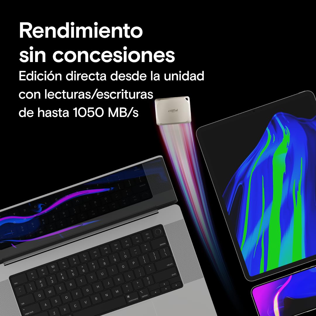 Crucial X9 Pro 4TB para Mac SSD Portátil, Velocidades de Lectura/Escritura de hasta 1050MB/s, Resistente al Agua (IP55), Disco Duro Sólido Externo, USB-C 3.2 - CT4000X9PROMACSSD9B02
