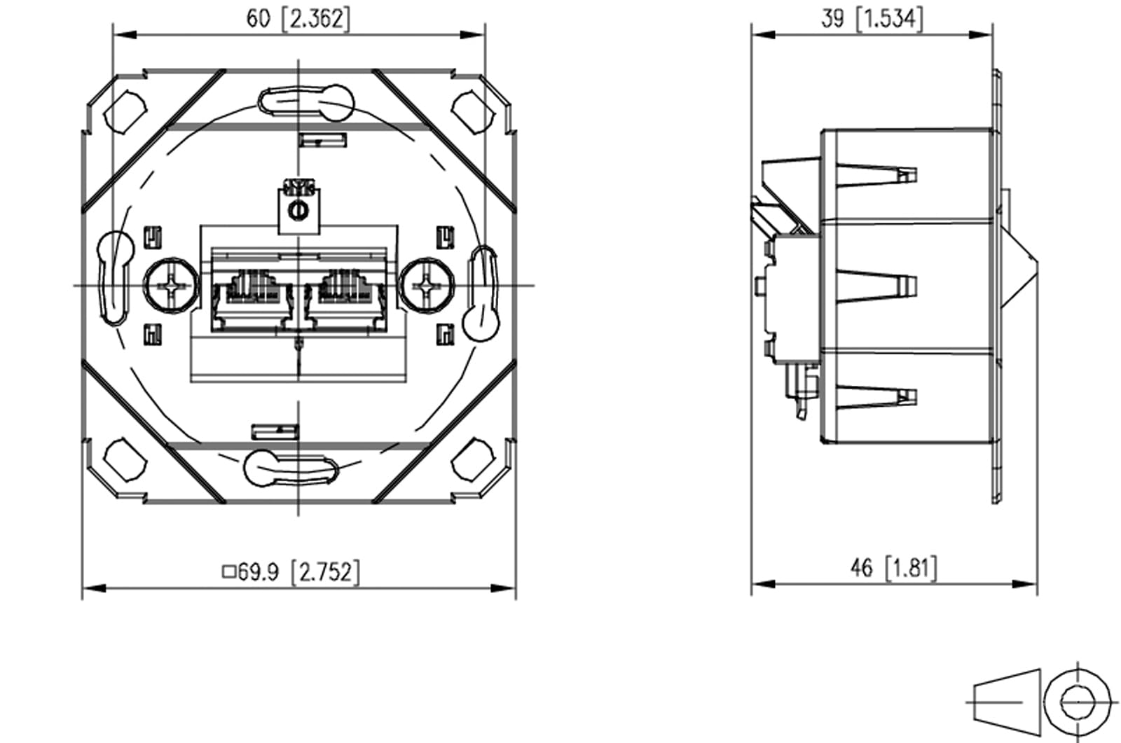 METZ CONNECT E-DAT C6A IDC Dose, 2 Port, UP0, metallisch