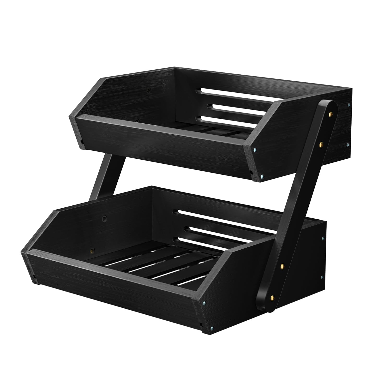 Soporte de bambú para cesta de frutas de 2 niveles y almacenamiento de verdura en color negro