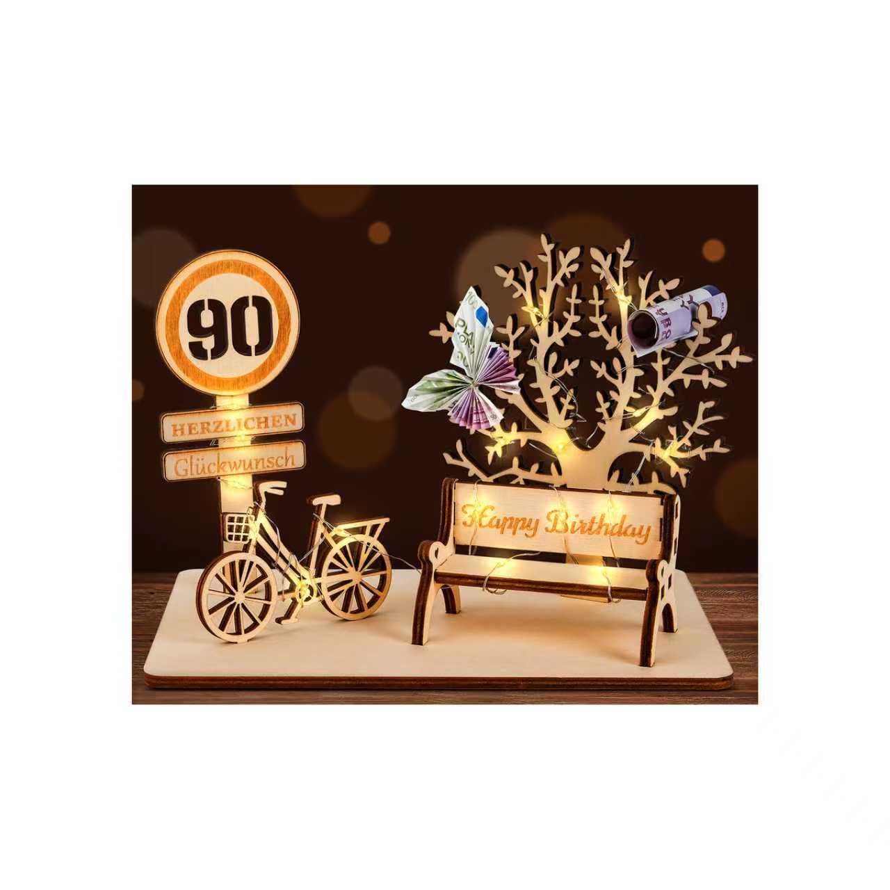 I LOVE MOM Geldgeschenk Geburtstag Holz, Fahrrad Geschenk, DIY Holz Schild Gästebuch Dreidimensionale Bäume Sitzbank Deko Zahlen für Geschenke, Hochzeiten, Partys, Geburtstage, Jubiläum (GYY-90)