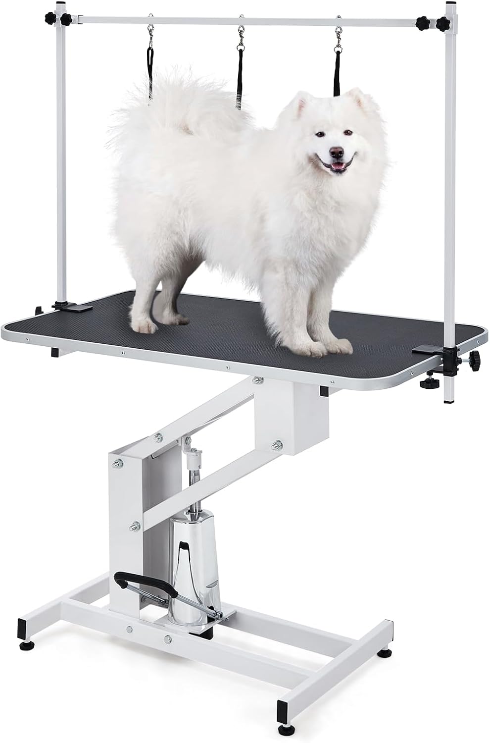GarveeLife 43.3" Hydraulic Dog Grooming Table for Pet, Heavy Duty Structural Hydraulic Max Load 350Lbs Professional Pet Grooming Table with Adjustable Overhead Arm & Noose Height Range 22"-39" (White)