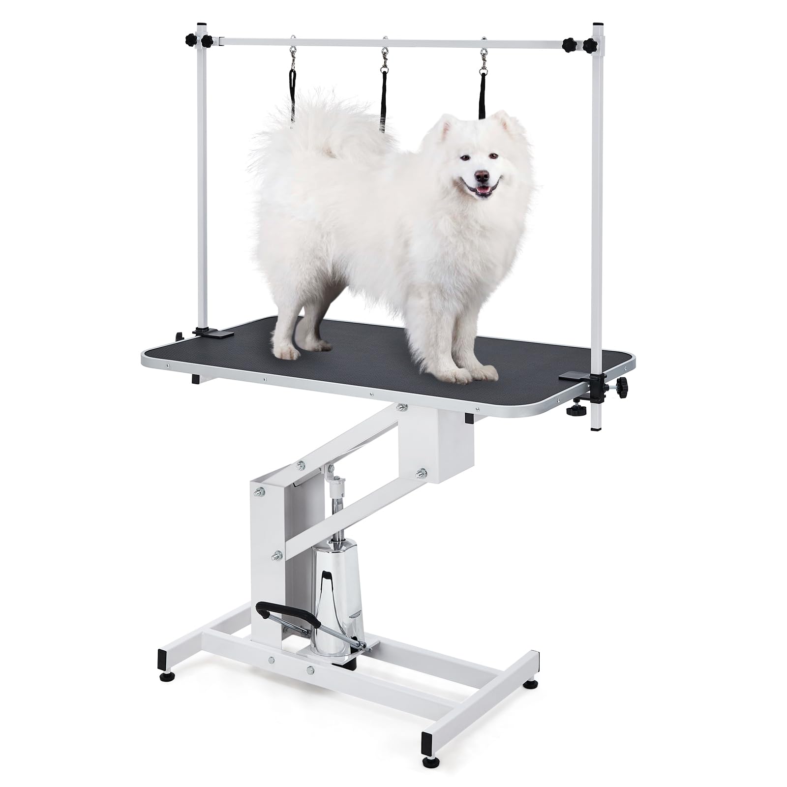 43" Hydraulic Dog Grooming Table, Adjustable Overhead Arm & Noose, Non-Slip PVC Top for Large Dogs, Salon-Grade Pet Grooming Station,Max Weight