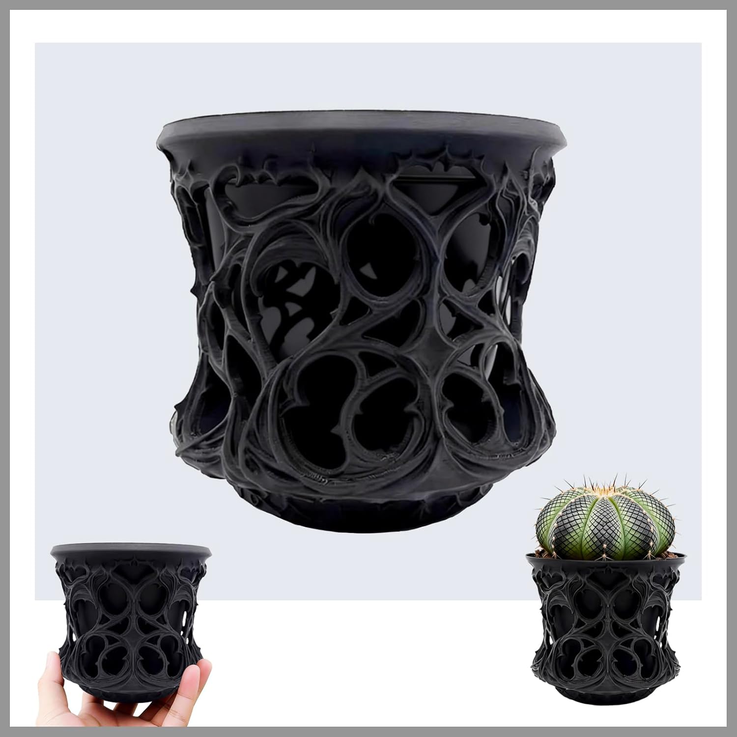 Black Succulent Pot, Creative Desktop Succulent Planter, Flower Pot for Succulents, Home Office Living Room Table Deco